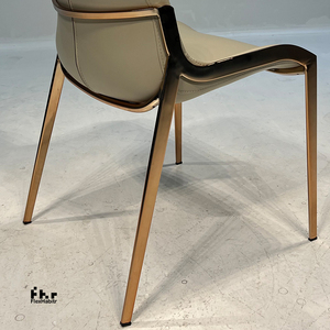 Modern Khaki PU Leather Dining Chair Diamond Quilted Back Polished Gold Metal Legs for Hotel Restaurant - Product Image 6