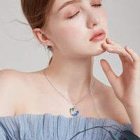 Collier pendentif en argent sterling 925 avec émail en forme de palmier et de vague, bijoux de plage d'été en gros