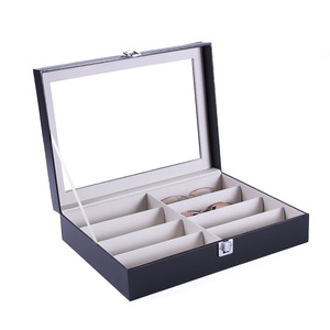 กล่องใส่แว่นตาทรงสี่เหลี่ยมพร้อมฝาพับแบบลึก หน้าต่างใส ช่องเก็บแบบลิ้นชักสำหรับแว่นกันแดด ทำจากหนัง PU - Product Image 6