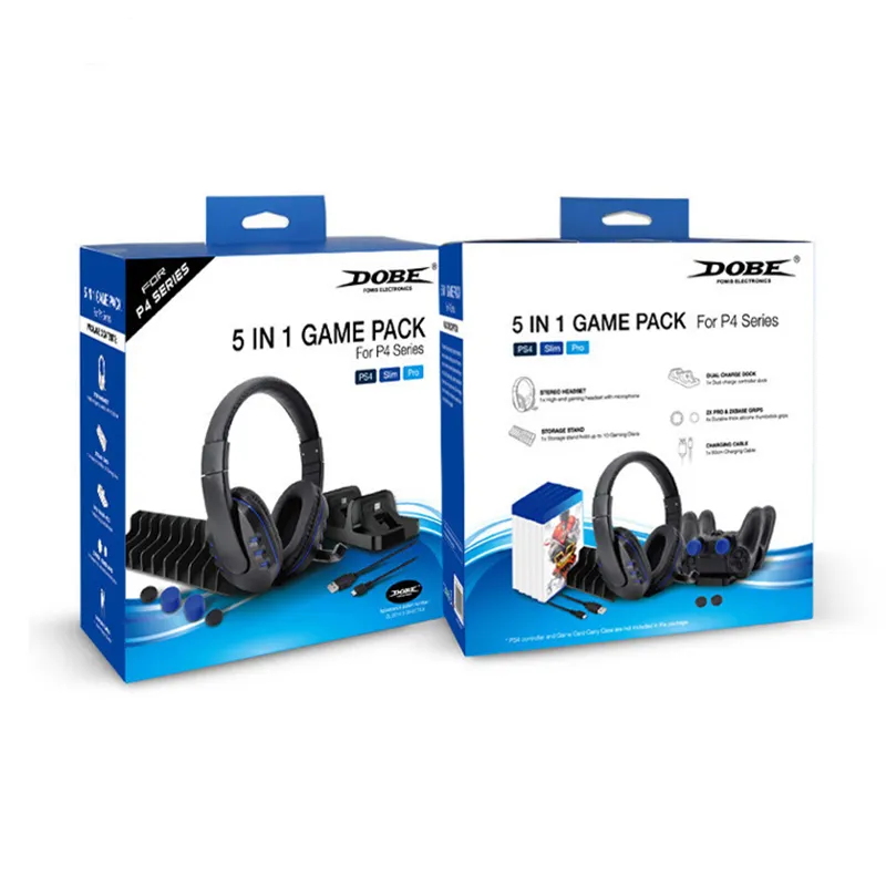 TP4-18101 Game Pack 5 in 1 Ear Wired Headphones Game Headset With Silicone Grip Disc Storage Box For PS4 Kit