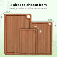 Lot de 3 planches à découper en bambou antidérapantes avec rainure pour jus, idéales pour laver sous l'évier, en bois massif, le meilleur cadeau pour hôtesse d'honneur