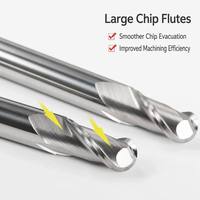 Fraise à queue sphérique en carbure monobloc revêtu, 2 dents, HRC55, finition miroir pour aluminium, pour routeur CNC, 4mm/6mm