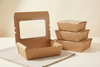Boîte à emporter en papier jetable bon marché avec fenêtre, emballage alimentaire en gros, boîte à emporter avec logo imprimé