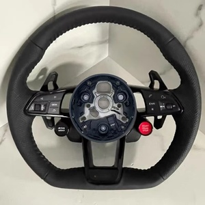 พวงมาลัยหนังเจาะรูแบบแบนสั่งทำพิเศษสำหรับรถยนต์ <span class=keywords><strong>Audi</strong></span> <span class=keywords><strong>RS</strong></span> R8 C6 C7 S7 S4 A4 R8 RS3 SQ5 S5 B9 A6 C8 A3 อุปกรณ์ตกแต่งรถยนต์ - Product Image 1