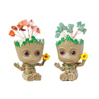Venta al por mayor de piedras naturales curativas hechas a mano, piedras preciosas artesanales, cristal, tesoro de la suerte, figura de Groot, forma de árbol para decoración de regalo