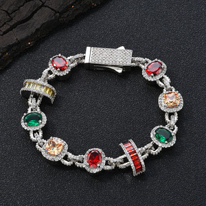 Cadena de Eslabones Unisex con Dijes de Latón Brillante y Elegante, Estilo Hiphop, con Circonitas Esmeralda Coloridas de 15mm, Engaste de Garra - Product Image 2
