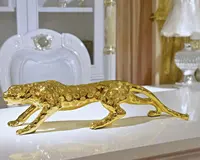 Hot Sales Luxus hand gefertigte Harz Home Office Innendekoration Golden Leopard Statue für Home Hotel Shop