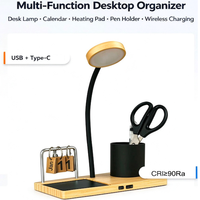 Nouvel Organisateur de Bureau en Bambou 2026 avec Chargeur Téléphone Sans Fil, Calendrier et Porte-Stylo – Décoration de Table pour Maison et Bureau