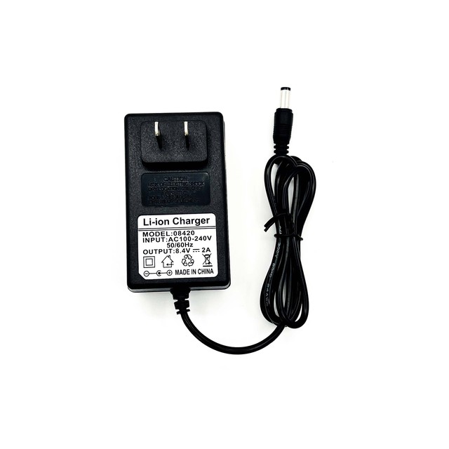 Cheap Price 8.4V2A Lithium Battery Charger Europe, America, UK and Australia Fascia Gun Polymer Drill LED Flashlight