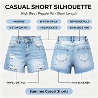 Shorts en jean taille haute pour femme, à ourlet effiloché, déchirés, effet push-up, en denim extensible, vente en gros usine
