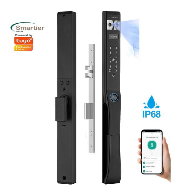 Tuya WiFi 3D Facial Recognition Smart Lock | Waterproof Aluminum Alloy Outdoor Biometric Lock Fingerprint Facial Unlock for Wood