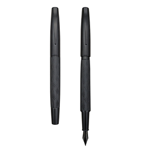 Penna Stilografica di Lusso in Metallo Nero con Incisioni a Righe, Cappuccio Personalizzato, Penna con Logo Personalizzato per Promozioni - Product Image 3