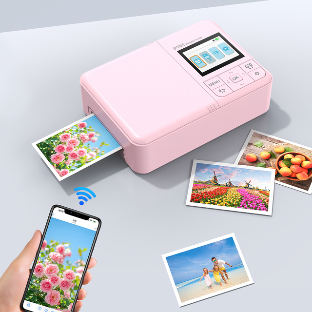 Portable Plastic Inkjet Photo Printer | Low Cost Per Photo 600dpi Color Printing | WiFi/TF/USB Camera Compatible | 2.0-inch