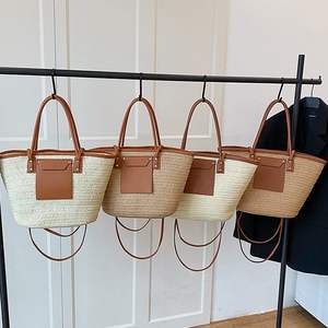 Sac de plage en paille grande capacité, sac à bandoulière tressé à la main, polyvalent pour les vacances à la mer et l'été - Product Image 1