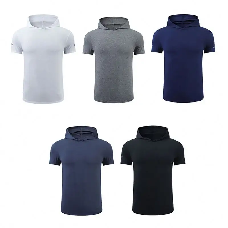 Custom Logo Short Sleeve T-Shirts Gym Wear Men Hooded Sports Tops Quick Dry Running Training Workout Gym Fitness Clothing