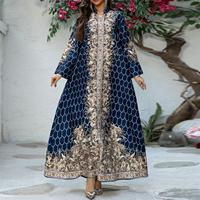Imprimé floral musulman luxe perles femmes robes moyen-orient élégant Maxi longue col en v femmes robe Abaya