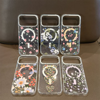 Funda magnética de moda con purpurina floral para iPhone 17 16 15 Pro Max, transparente con marco metálico de diamante para la cámara y cubierta trasera de jardín