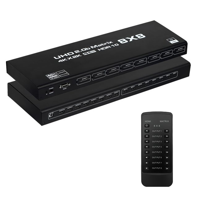 SYONG 8x8 4Kx2K HDMI2.0b Matrix,  8 in 8 Out HDR 10 Video Switcher Splitter Selector Box with RS232, IR Remote Control & Hotkey