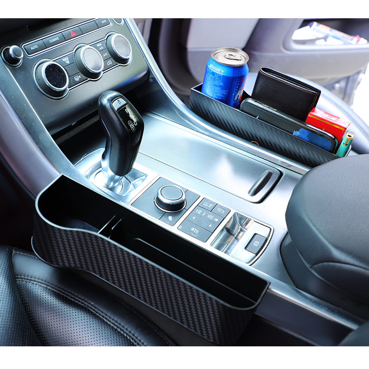 Оптовая продажа, автомобильный держатель для чашки из углеродного волокна с боковым карманом, коробка для хранения, органайзер для зазора на сиденье с держателем для чашки