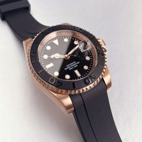 40mm Tandorio NH35A Mouvement Automatique Mécanique Montre Homme Verre Saphir Céramique Insert Bracelet Caoutchouc Boucle Acier Or Rose