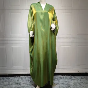 Middle East Modest Muslim Fashion Bright Silk Satin Islamic Clothing For Women Dress Muslim Robe Femme