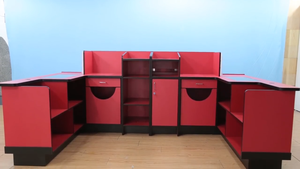 Yiree, diseño personalizado, madera ignífuga, cajero rojo, mostrador de recepción de hotel de lujo, recepción para supermercados - Product Image 3