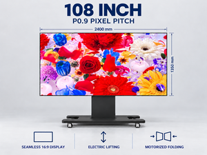 หน้าจอ LED แบบพับได้มอเตอร์ไฟฟ้าขนาด 108 นิ้ว P0.9, จอแสดงผล LED แบบไร้รอยต่อ 2K พร้อมล้อเลื่อนสำหรับงานแต่งงาน งานเลี้ยง และให้เช่า - Product Image 1