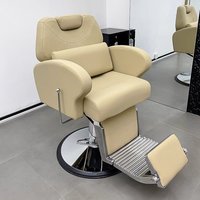 Fauteuil de Barbier Blanc Crème Inclinable Hydraulique avec Accoudoirs Arrondis Souples, Mobilier de Salon Pivotant, Lit de Coiffure et de Beauté