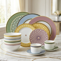 Service de vaisselle en céramique géométrique moderne, assiettes et bols colorés en porcelaine fine, ensemble tasse à café et soucoupe, vente en gros