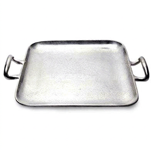 Plateau carré robuste en aluminium moulé avec poignées latérales épaisses, finition nickelée, idéal pour les buffets d'hôtel et les repas en extérieur - Product Image 1