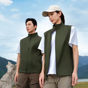 Chaleco sin mangas para exteriores, forrado de lana, ropa de trabajo roja cálida para hombres y mujeres, uso recreativo - Product Image 5