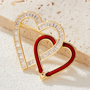 Heart Brooch <b>Gold</b> Red <b>String</b> Zircon Inlay Women's Fashion Pin Autumn Winter Gift - Product Image 4