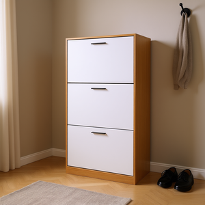 Meuble de rangement à chaussures blanc à 3 tiroirs, design minimaliste moderne, autoportant, pour entrée ou salon - Product Image 2