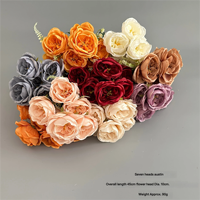 Rosa Artificial Austin Especial para Exportación, 7 Cabezas, Flor Artificial para Ramos de Boda y Decoración del Hogar