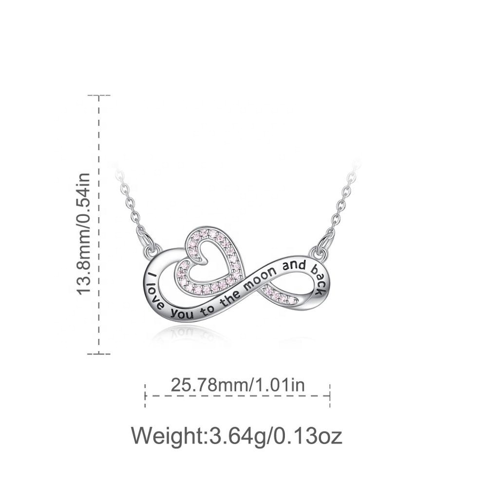925 plata esterlina te amo a la Luna y vuelta corazones collar infinito