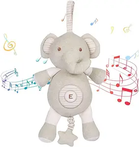 Custom Organic Baby Toys, Elephant Stuffed Animal Toy with Lullaby Music for Infant Babies