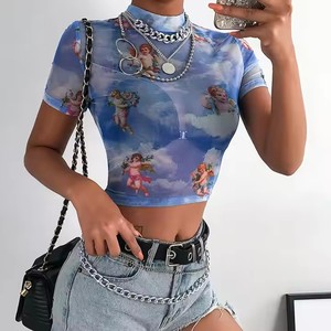 T-shirt Crop Top da donna con Design a blocchi di colore a contrasto di nuovo stile con logo personalizzato a manica lunga da donna - Product Image 3