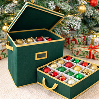 Boîte de rangement en tissu pliable de luxe avec couvercle pour décorations de Noël, 64 compartiments, design pliable