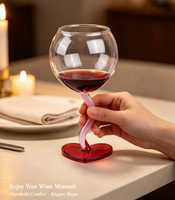 Verre à vin rouge en verre transparent avec base en forme de cœur, tige torsadée et courbe en S, pour décoration de table de mariage, fête ou dîner