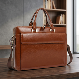 Sacoche pour ordinateur portable en cuir véritable BS INTERNATIONAL NA156, style classique, sac à bandoulière, fermeture à poignée, étanche, antichoc - Product Image 1