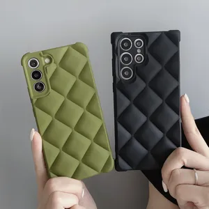 브랜드 3D 그리드 마름모꼴 패턴 올리브 그린 Shockproof 휴대 전화 케이스 삼성 갤럭시 S22 S21 플러스 S22 울트라