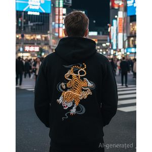 Niepce Inc Sweat-shirt à capuche brodé motif tigre pour homme, 100 % coton, French Terry, style streetwear - Product Image 2