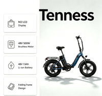 Vélo électrique pliable à pneus larges de 20 pouces, 500 W, 48 V, entrepôt européen en Italie, Teeness