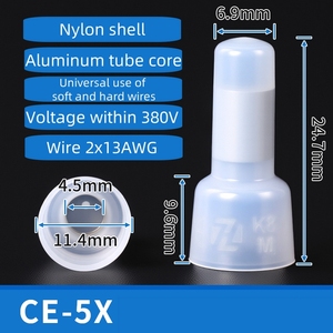 1000 pièces Capuchons de sertissage en nylon à extrémité fermée 22-16 16-14 12-10 AWG CE-1X 2X 5X Connecteur de fil de calibre Terminal à connexion rapide - Product Image 4