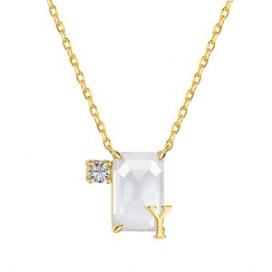 Dylam New Arrival <b>Initial</b> Letter <b>Necklace</b> S925 <b>Silver</b> 5A Zirconia Y Alphabet 26 Letters Gradient Color Crystal Pendant <b>Necklace</b> - Product Image 1