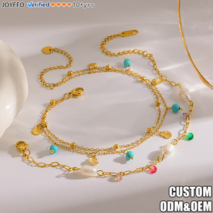 <span class=keywords><strong>Tobillera</strong></span> Minimalista con Perlas de Agua Dulce y Conchas Turquesas, Cuentas, Chapado en Oro de 18K PVD, Tobilleras de Acero Inoxidable - Product Image 1