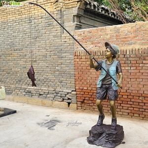 Tượng điêu khắc cậu bé câu cá bằng đồng cổ, kích thước thật, trang trí sân vườn ngoài trời YOUFINE - Product Image 3