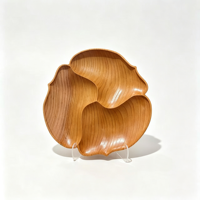 Plateau en bois massif sculpté à la main, 3 zones, pour fruits secs et collations, bol en bois divisé, décoration de table pour la maison