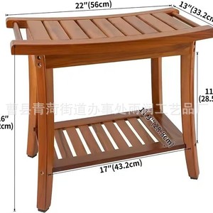 Teak <b>Bathroom</b> <b>Stool</b> Two Tier 50.8x35.5x45.7cm Durable Shower Bench Wooden Shoe Changing Seat - Product Image 3
