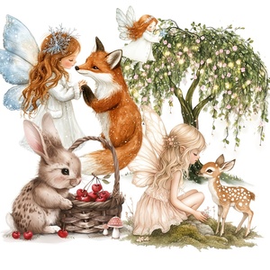 JAI IMAN Set di 80-84 Adesivi in PET e Carta Artistica con Fata del Bosco e Animali per Forniture di Scrapbooking - Product Image 1